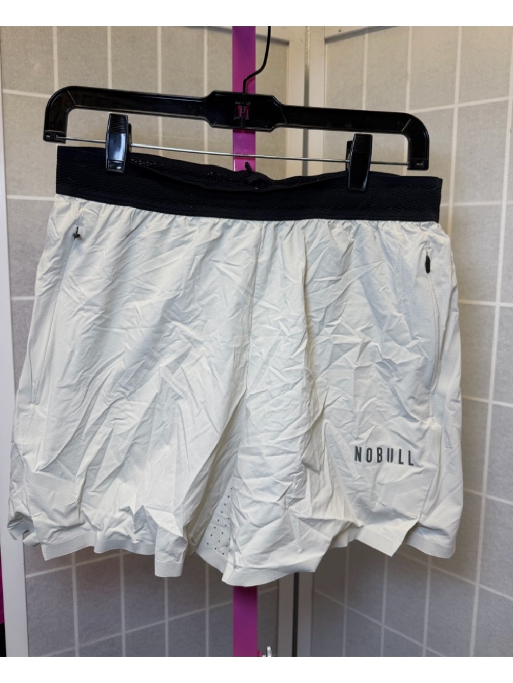 NOBULL Men’s White Athletic Shorts with Black Waistband